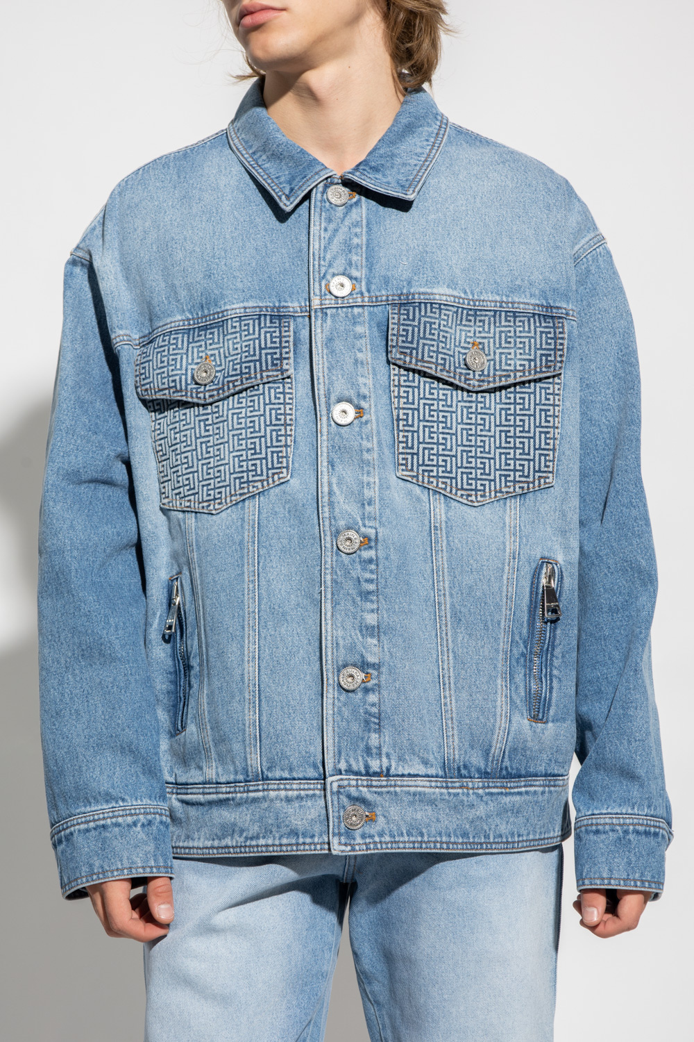 Mens fitted denim jacket hot sale